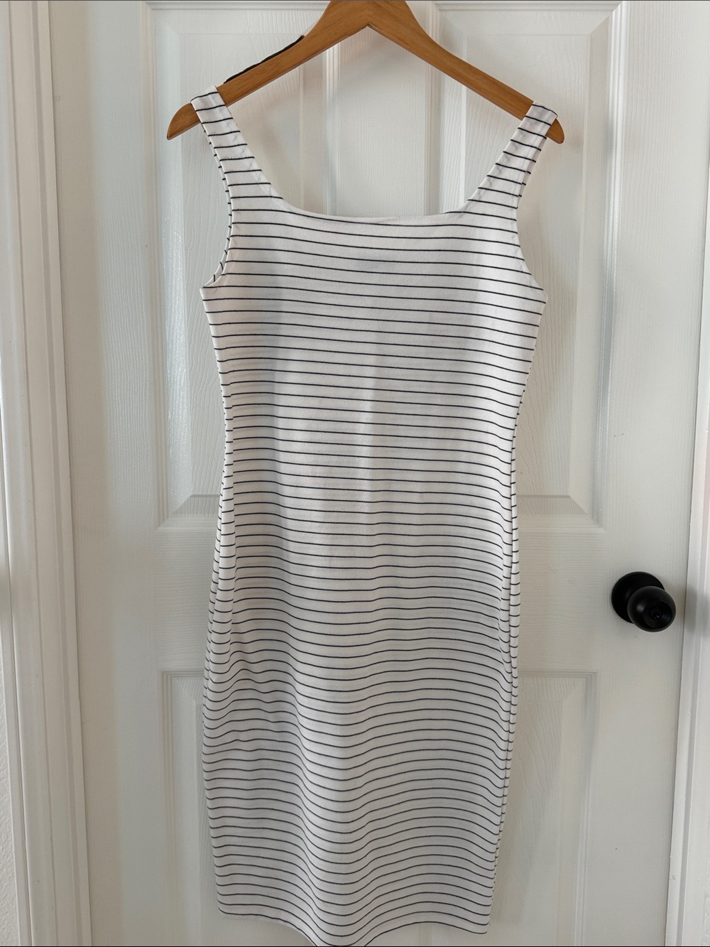 Popular Basics White Dress with Black Stripes